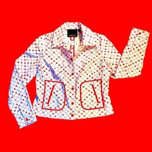 Carlisle NWOT Red and White Button Down Patent Leather Jacket